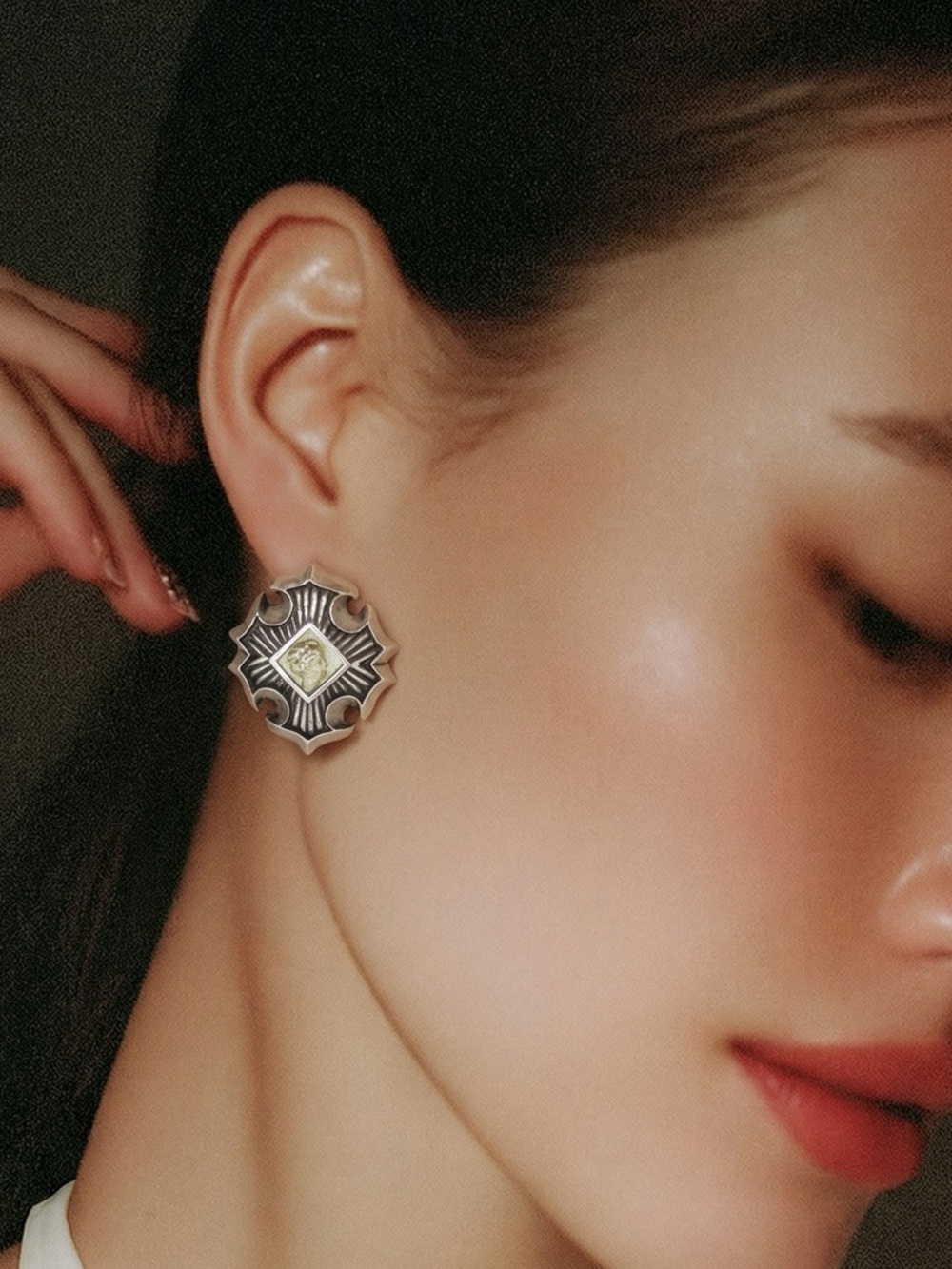 Esti Frederica 18K Gold & Sterling Silver Roman Intaglio Clip-On Earrings - Picture 2 of 8